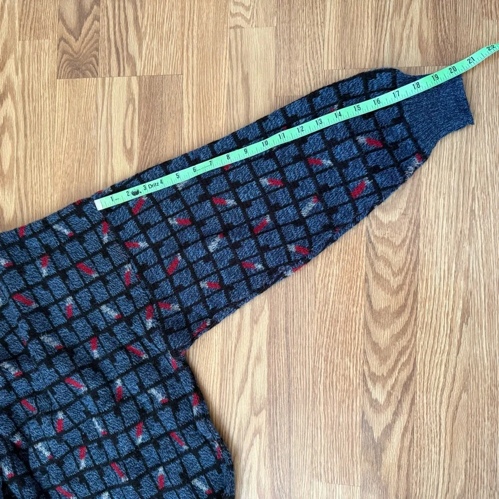 Renzo Y2K Men's Blue and Red Geometric Patterned Wool Sweater XL Made in Italy‎